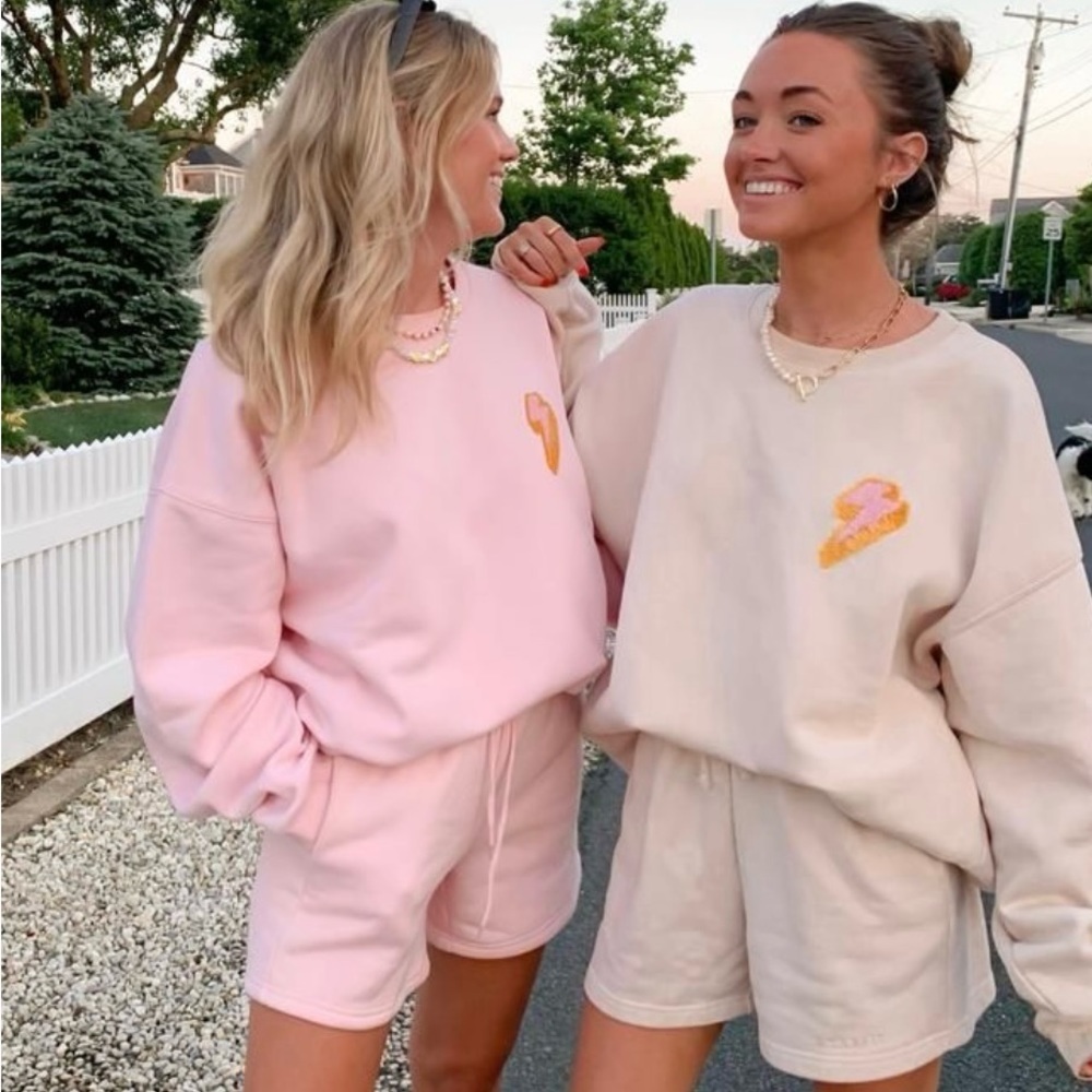 STARFIT SPRING BOLT CREWNECK LONG SLEEVE SWEATSHIRT PINK - L/XL